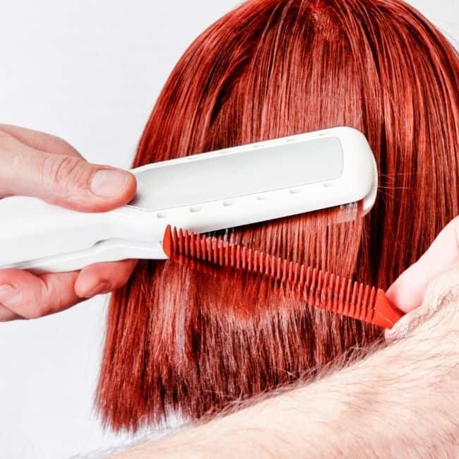 flat ironing hair